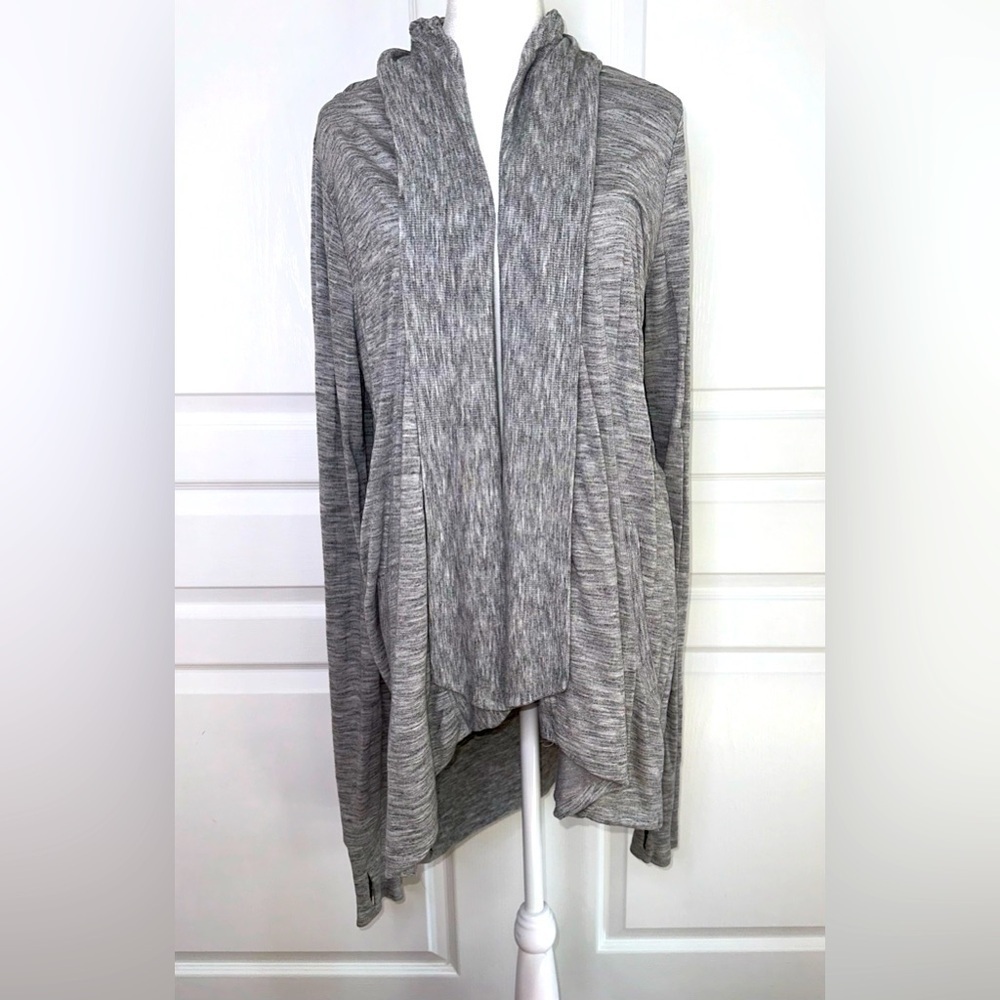 Athleta Grey Open Front Asymmetrical Cardigan Thumbhole Pockets Small